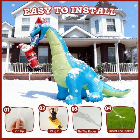 ⚡10FT Giant Christmas Inflatables Dinosaur with Santa Claus Outdoor Decorations - Picture 7 of 7